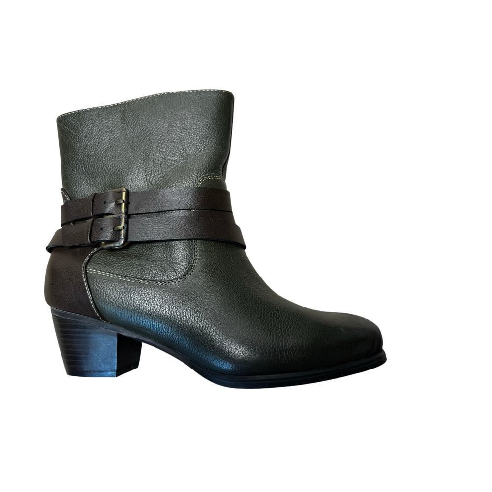 Naturalizer Katrina Women 7.5W Green Leather Ankle Boots Double Strap Block Heel